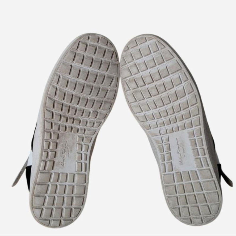 Salvatore Ferragamo Gancini white leather high top‎ sneakers with black suede - Picture 6 of 10